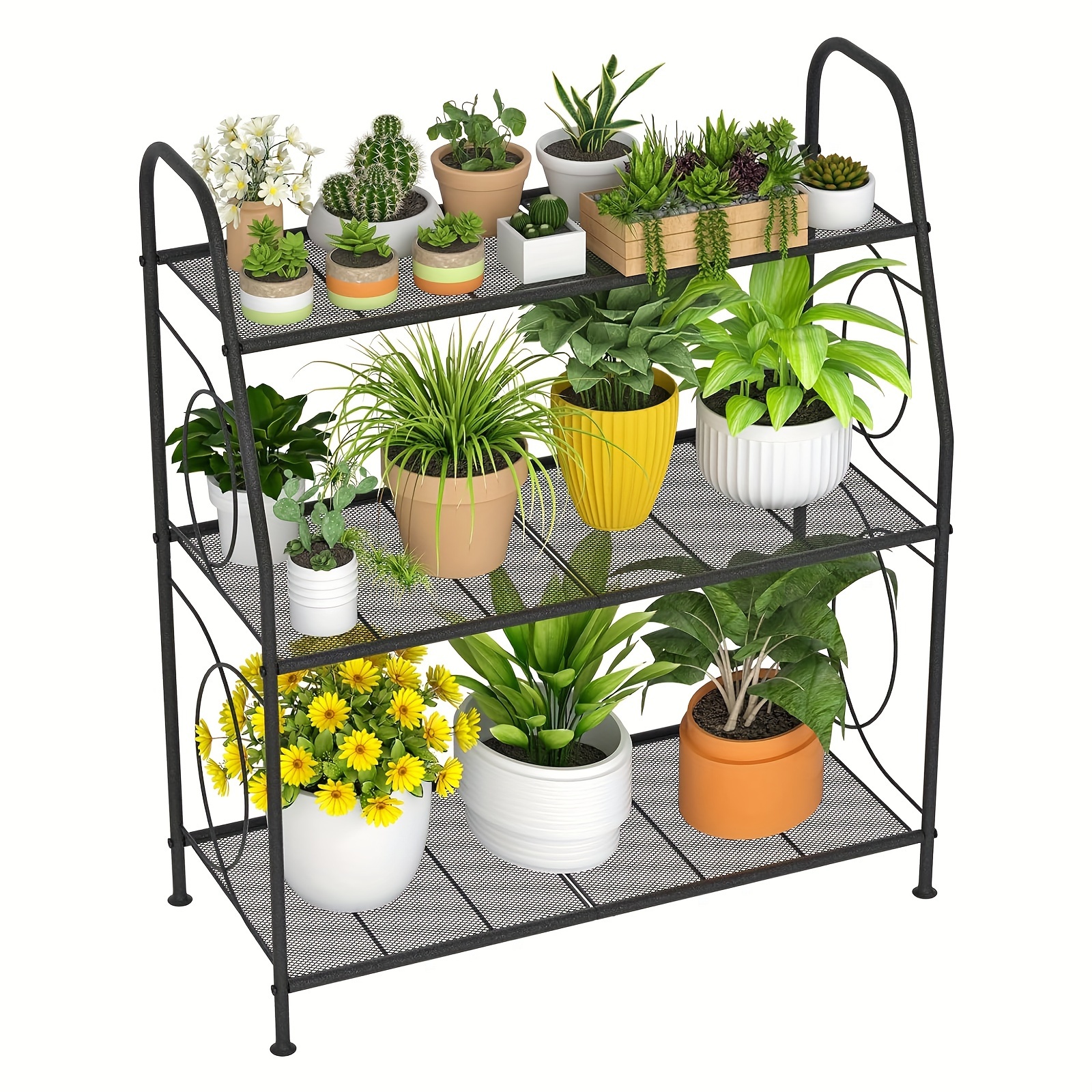 Soporte Para Plantas Joensuu 80x80x25 Cm – Con Jardinera Y Estante, Acero Negro Para Sala, Oficina O Dormitorio