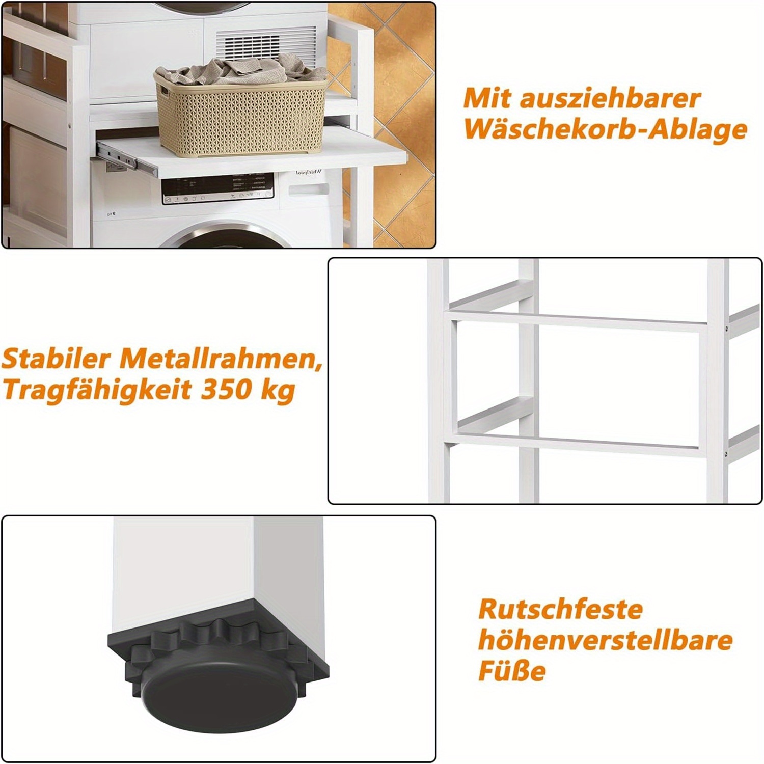 Support Réglable 3 Hauteurs Pour Lave-linge & Sèche-linge - Étagère Buanderie Charge 350kg Noir