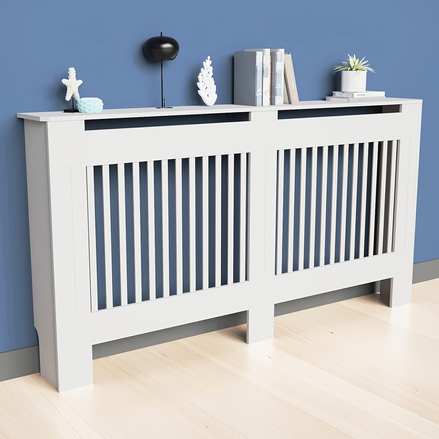 TEMU Étagère Radiateur Haute 90Cm à Lames Intérieures, Cache Radiateur Haut en Bois, Meuble 92Cm de Hauteur, Grandes Housses de Radiateur Blanches,