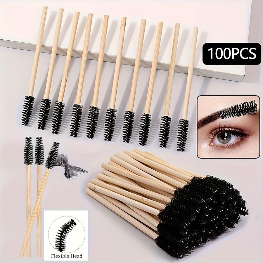 TEMU 100 Professional Eyelash Brushes With Bamboo Handles, Makeup Brushes For Eyelash Extensions, Applicators, And Eyelash Curlers