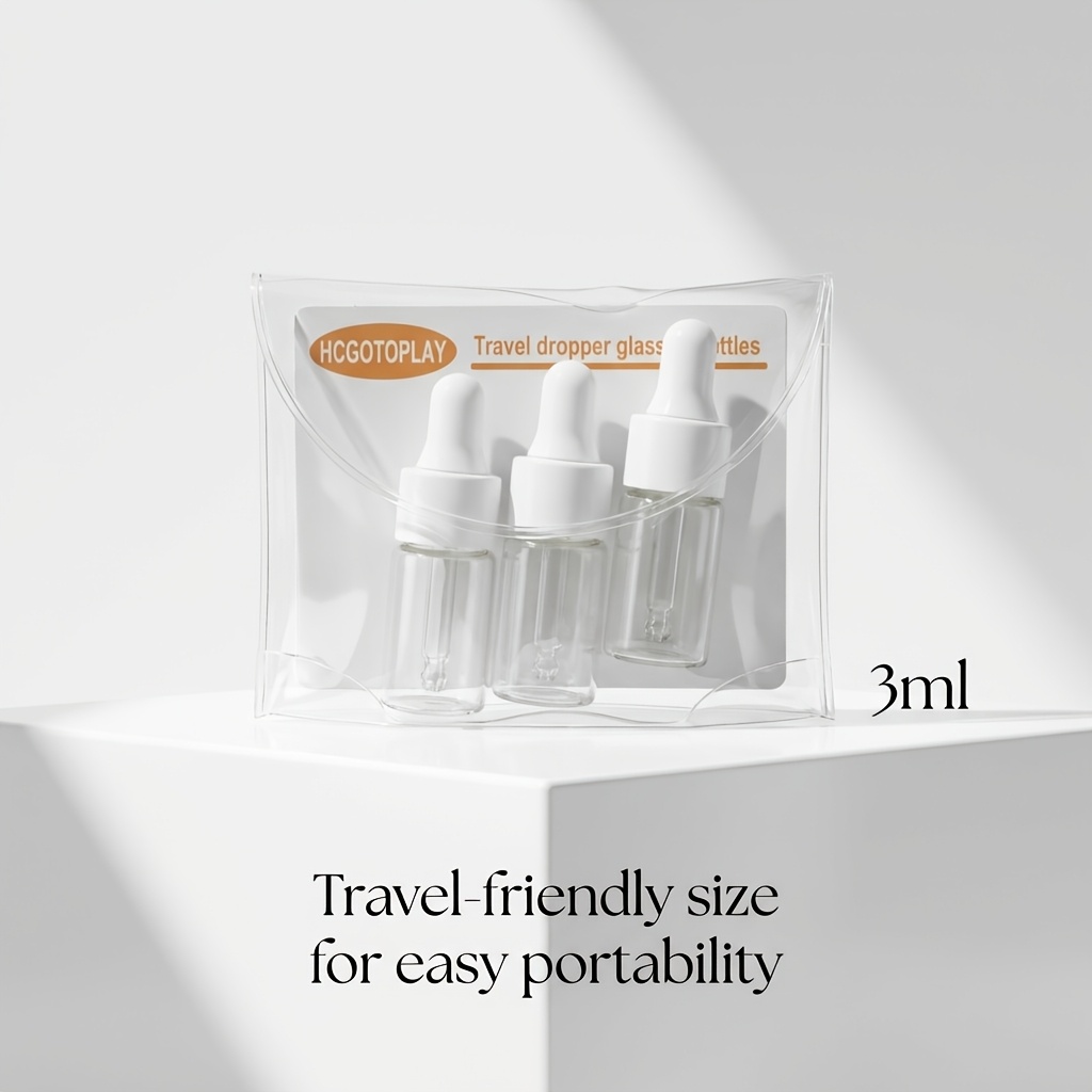 E-shop 3er-Pack Mini-Glas-Pipettenflaschen (1ml/2ml/3ml) – Nachfüllbare leere Reiseflaschen für ätherische Öle, Serum, Parfüm – Inklusive tragbarem