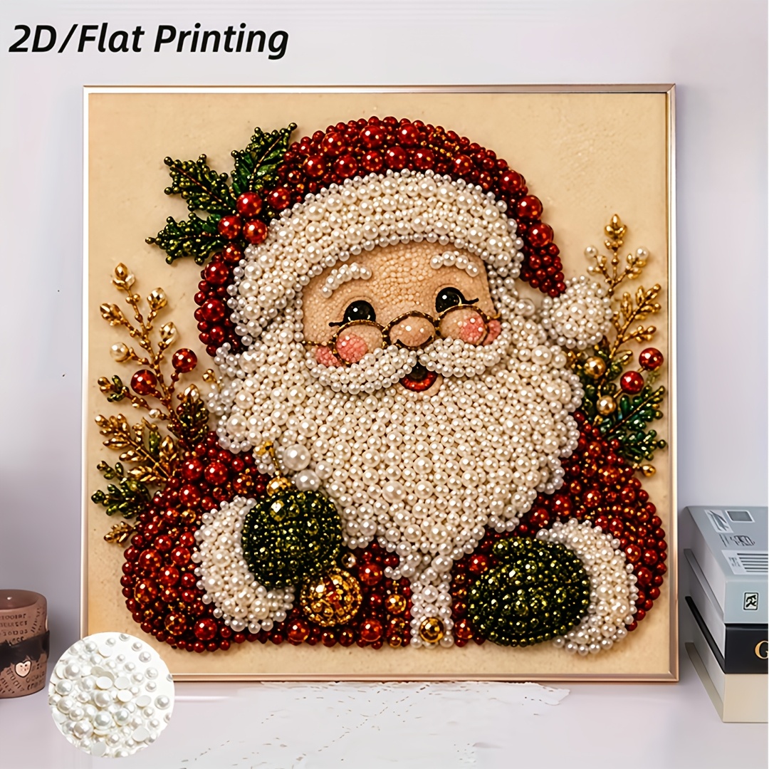 TEMU 2d New Frameless Pearl Painting, Santa Claus Theme Hand- Diamonds Creative Diamond Painting, Featuring Pearls And Partial Diamonds, Completed