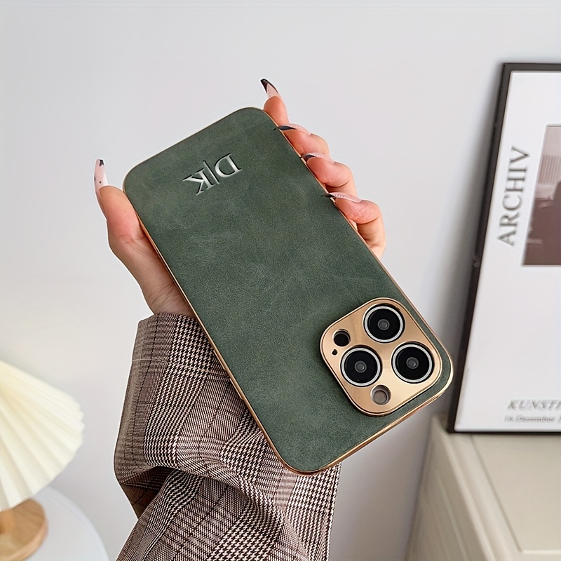 TEMU Personalized Customized Diy Initials Name Phone Case Compatible With Iphone 17 16 15 14 13 12 11 Pro Luxury Lambskin Faux Leather Metal Camera