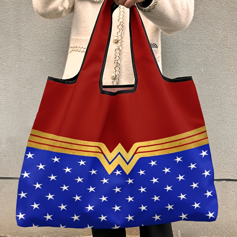 TEMU Women's Shoulder Bag, Shopping Bag, Multi-functional, Wonder Woman Character Pattern, 2d Flat, Double-sided Printing, Foldable, Reusable,