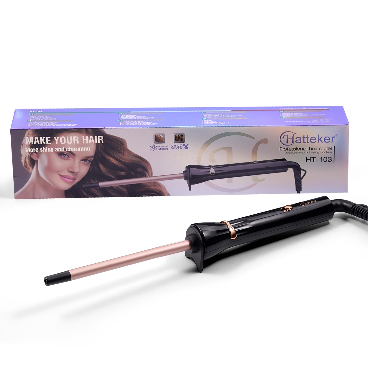 TEMU Hatteker 9mm Curling Wand Portable Spiral Hair Curler For Women