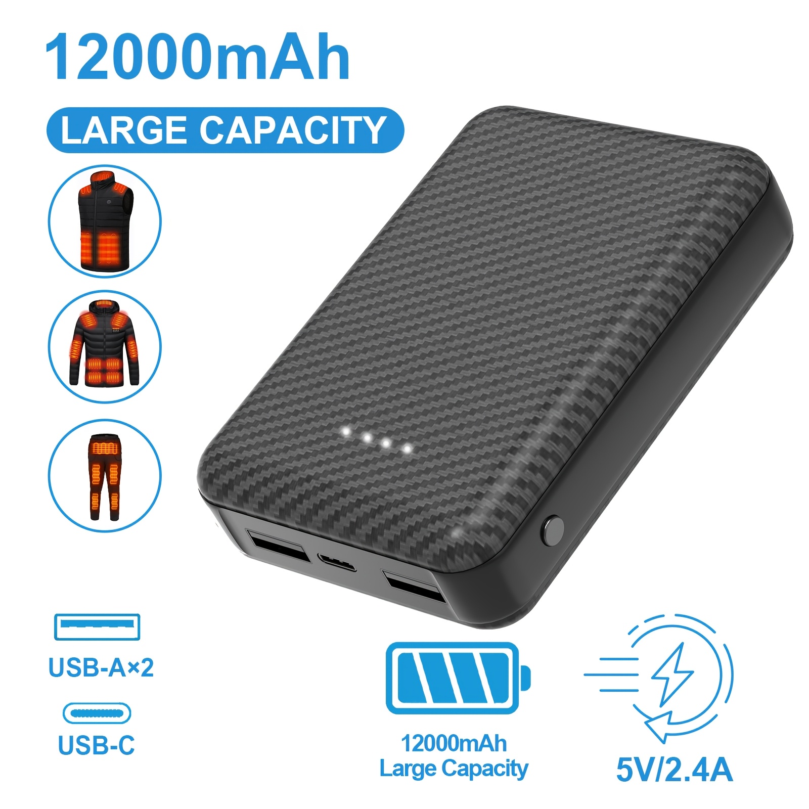 * 12000mAh Large Capacity Power Bank, 5V/2.4A Emergency Battery Pack,  Essentials for Summer Outdoor Camping Trips, Lightweight Portable Charger,  Applicable to Camping Lights, Bicycle Light, ...
