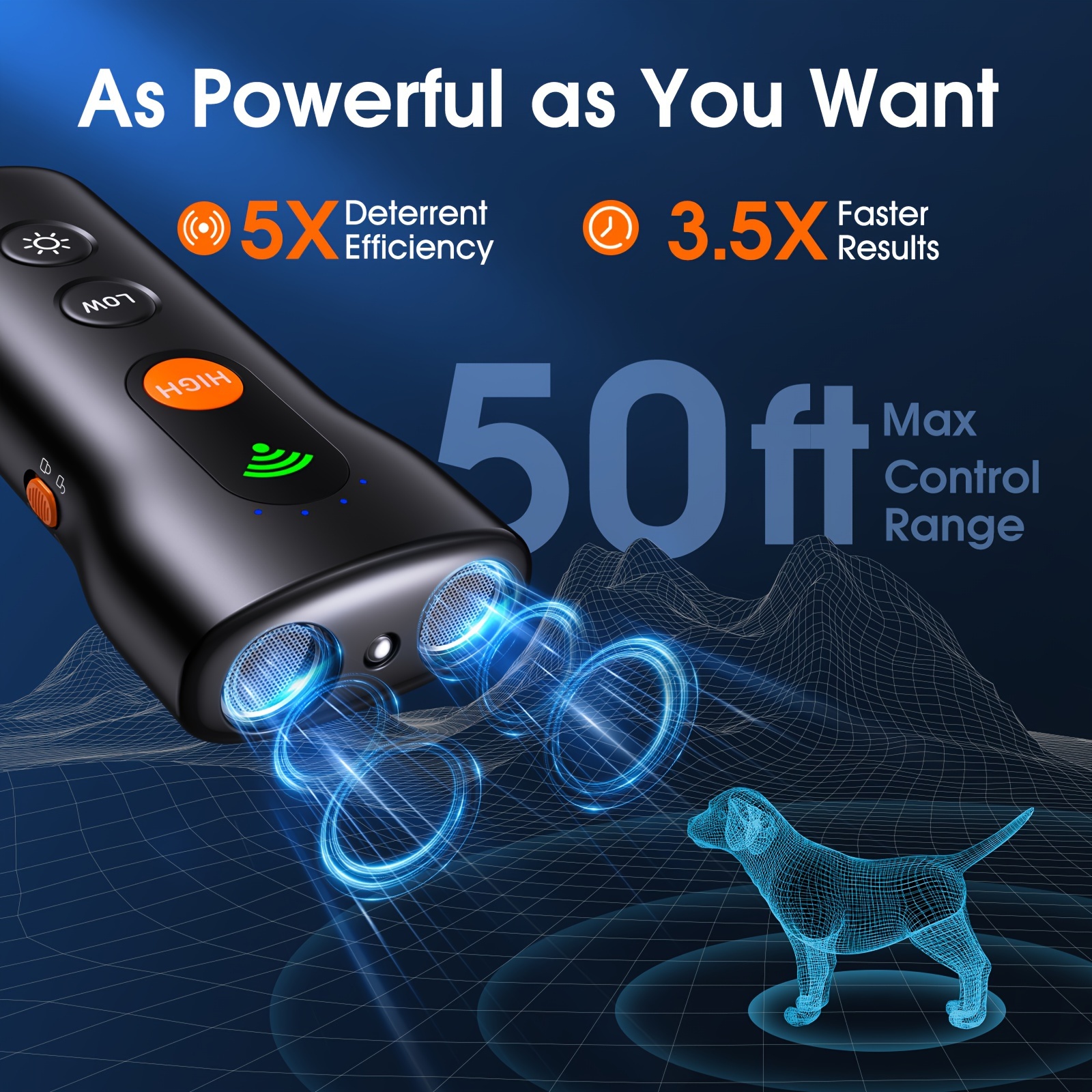 Dog Bark Deterrent Devices 3 In 1 Anti Barking Device For Dogs Dual Sensor Rechargeable Ultrasonic Dog Bark Deterrent 50FT With High Low Mode Devices Safe For Indoor Outdoor Black