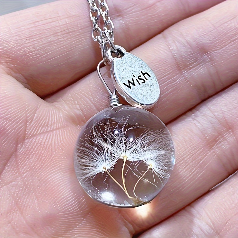 

Vintage Wish Tag Dandelion Time Gem Glass Pendant Necklace For Women