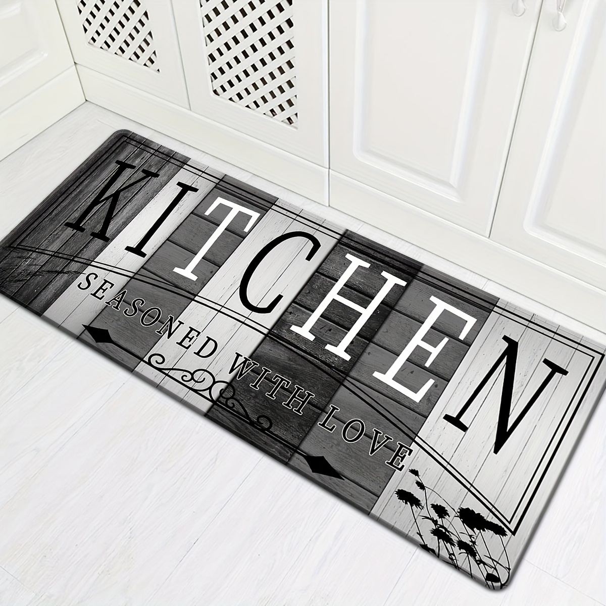 TEMU 1pc Premium Non-slip Kitchen Rug - Durable Polyester Floor Mat For Kitchen, Easy Clean Washable Hallway, Bathroom Rug, Kitchen Additions - Home