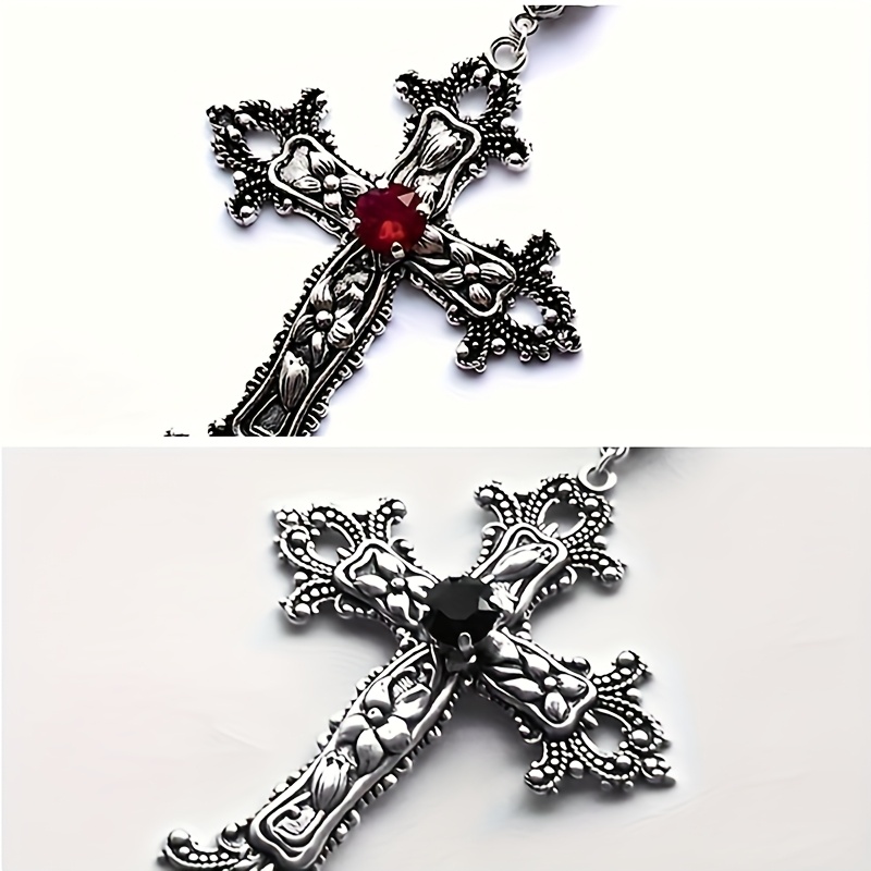 Creative Flower Pattern Cross Inlaid Synthetic Gemstone Necklace