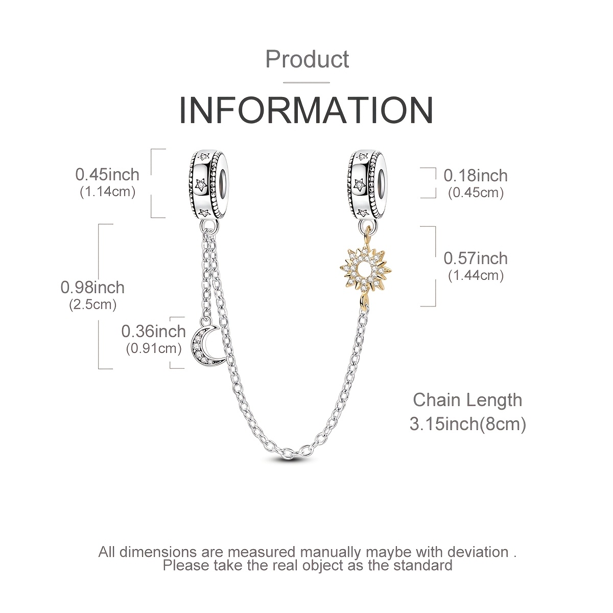 Copper Sparkling Clear Silver Safety Chain Charm Beads, DIY Jewelry Fitting for Original Bracelets, Decorative Plated Bracelet Chains