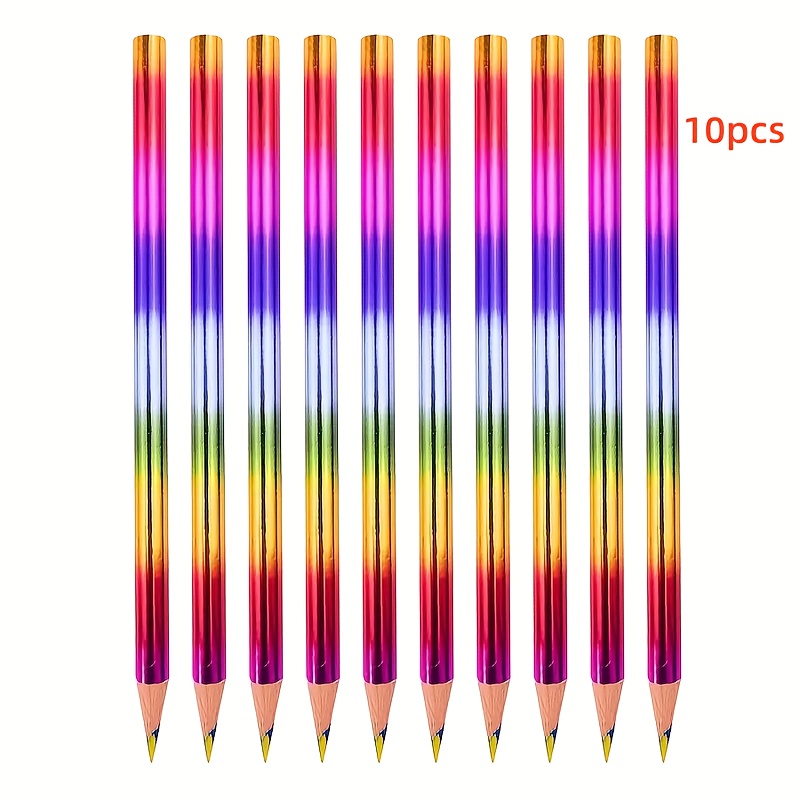 Image of 5/10pcs Multifunctional Rainbow Watercolor Pencils, 4-in-1 Vibrant Colored Wooden Crayons, Medium Point, Quick-dry, For Art, Drawing, Coloring, School And Party Supplies, For Professional Artistic Use