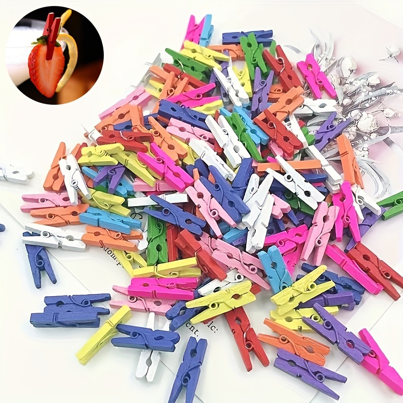 

100pcs Mini Wooden Clothespins, Assorted Colors, 3.51cm/1.38inches, For Photos, Crafting And Decors, Small Colorful Picture Hanging Clips, Tiny Decorative Paper Pegs