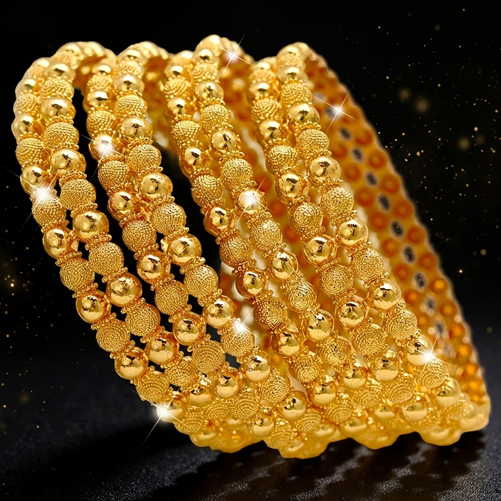 TEMU Set Of 4 Elegant Middle Eastern Style Women's Closed Bangles With Intricate Cut-out Designs, Fashionable Wedding Bracelets Brides, Ideal As A
