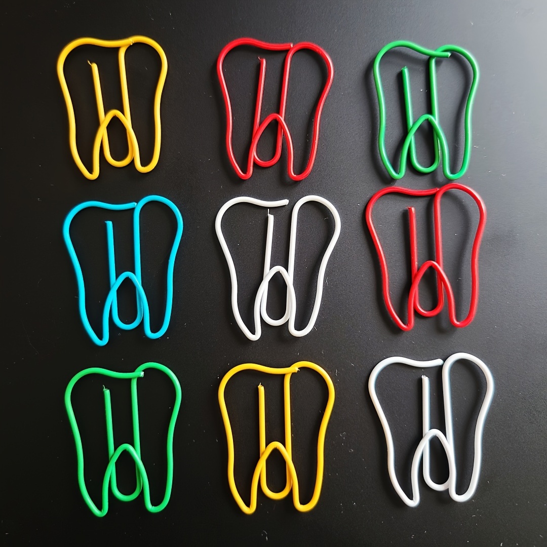 30pcs, Mixed Colored Dental Paper Clips, Cute Dental Shape Bookmark Pins, Metal Document Organizing Paper Clips, Dental Office Supplies For Dentist