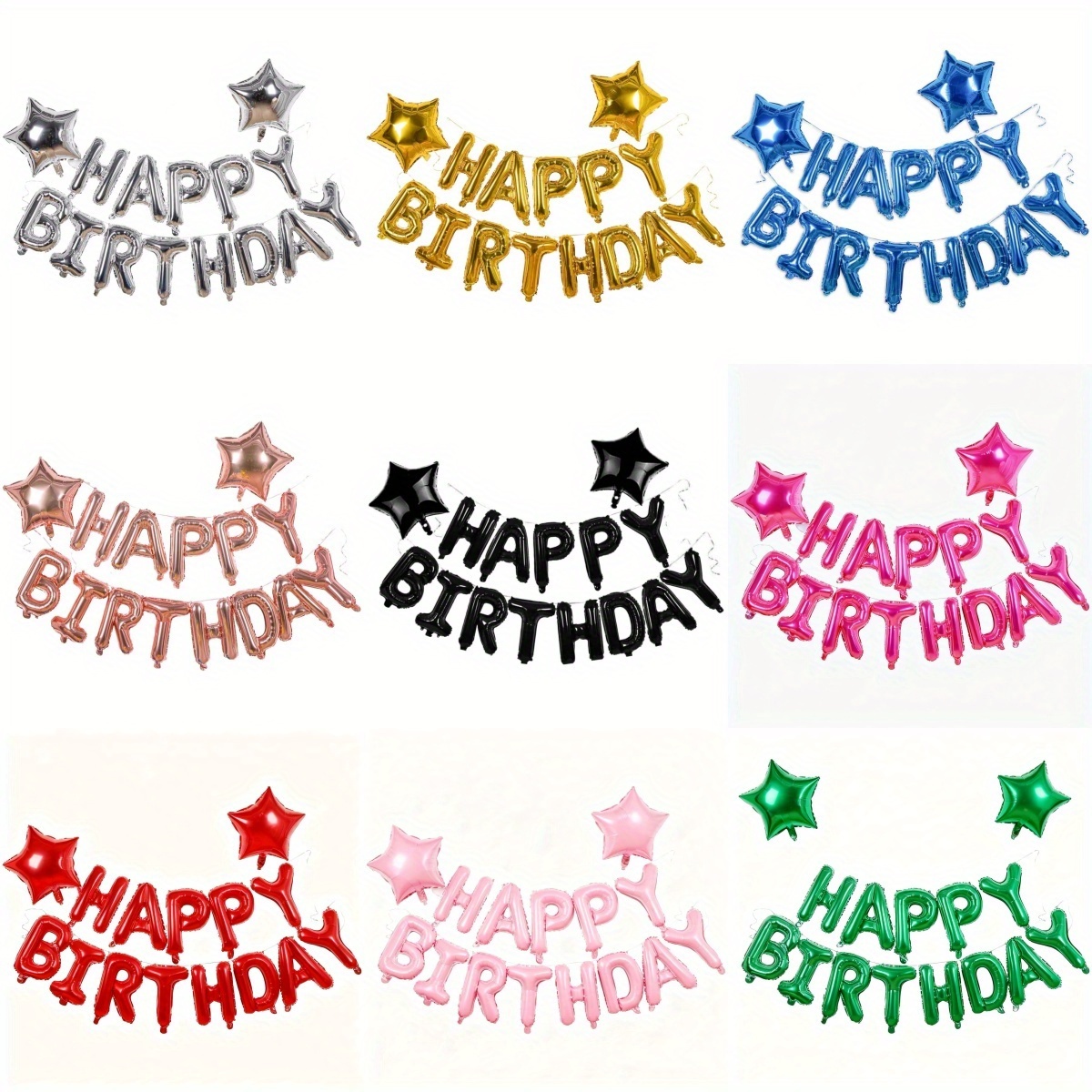1set birthday balloons banner 3d   black   premium mylar foil letter happy birthday banner with 2pcs star balloons kits for kids girls boys men adults birthday party decorations supplies