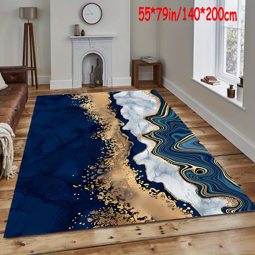 

Luxurious Cashmere Area Rug - 1300gsm, Soft Tpr Backing, Non-slip & Cushioned For Comfort, Machine Washable, Navy Blue With Design - Living Room, Bedroom, Kitchen, And More