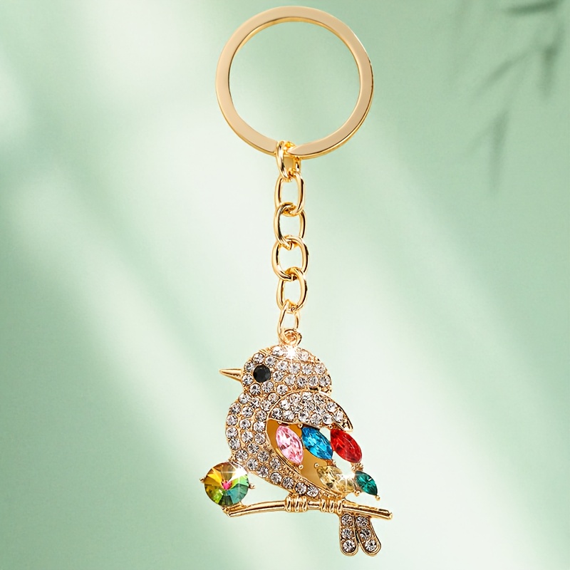 1pc Of Fashionable, Gorgeous, Cute, Fully Inlaid Rhinestone Small Bird Shaped Keychain Pendant Accessory, Suitable For Women' Keys, Bags, Pendant Decoration And Gift