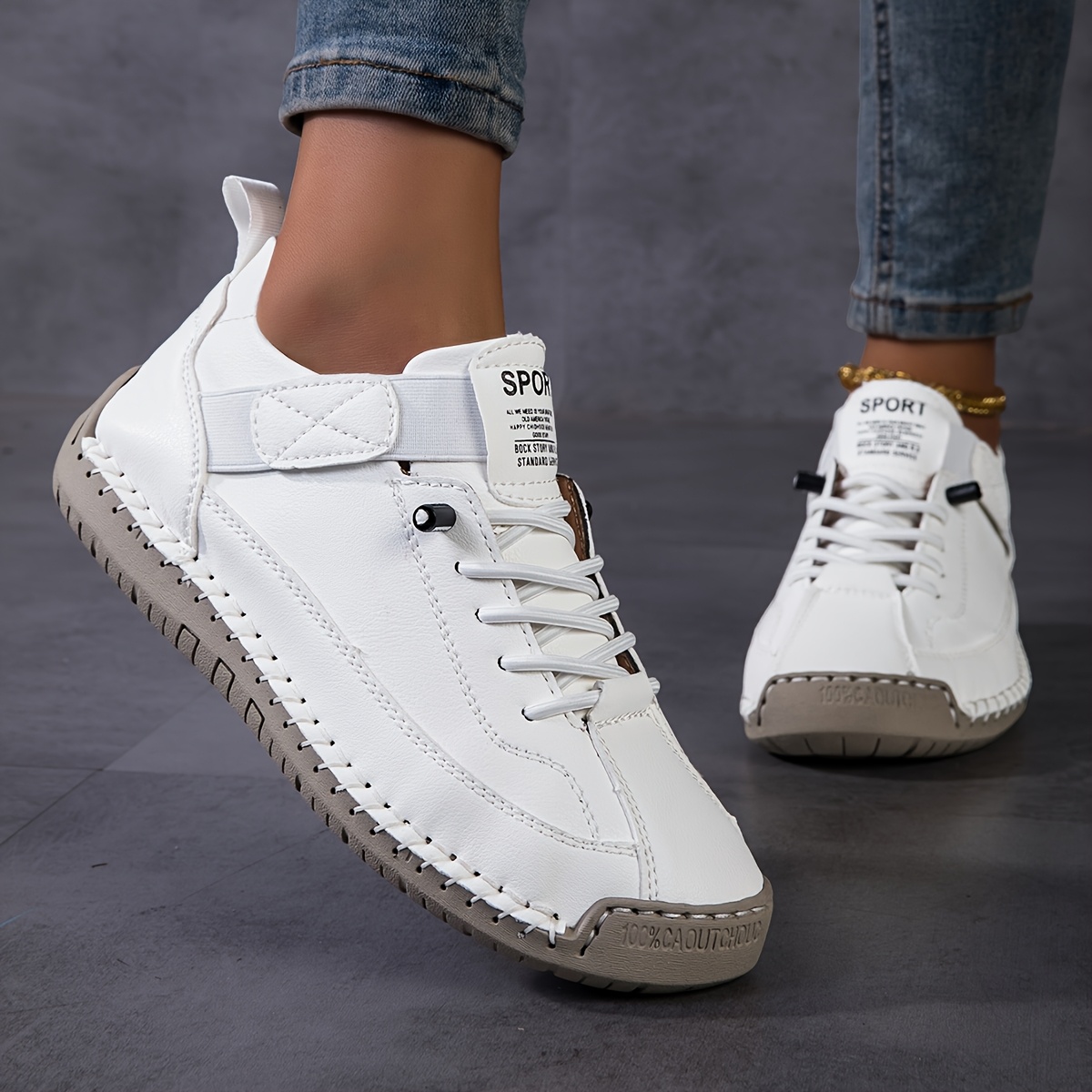 Image of Women's Handmade Sneakers Suitable For Gym, Yoga, Skateboarding & Running - Cushioned Sole, Anti-slip Sole, Lace-up Cross Training Shoes, Plus Size Compatible For - /outdoor Sports & Casual Wear