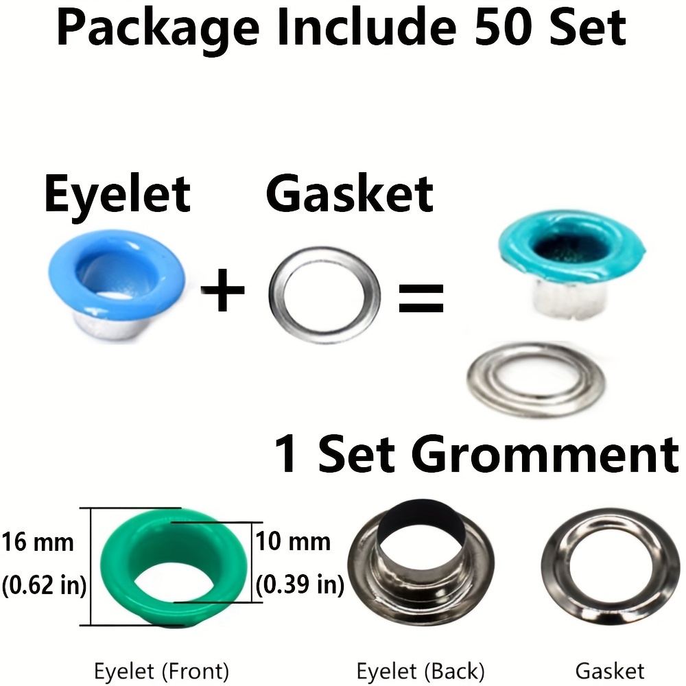 50 Set Of 10mm Metal Grommets With Colorful Eyelits For Diy Projects