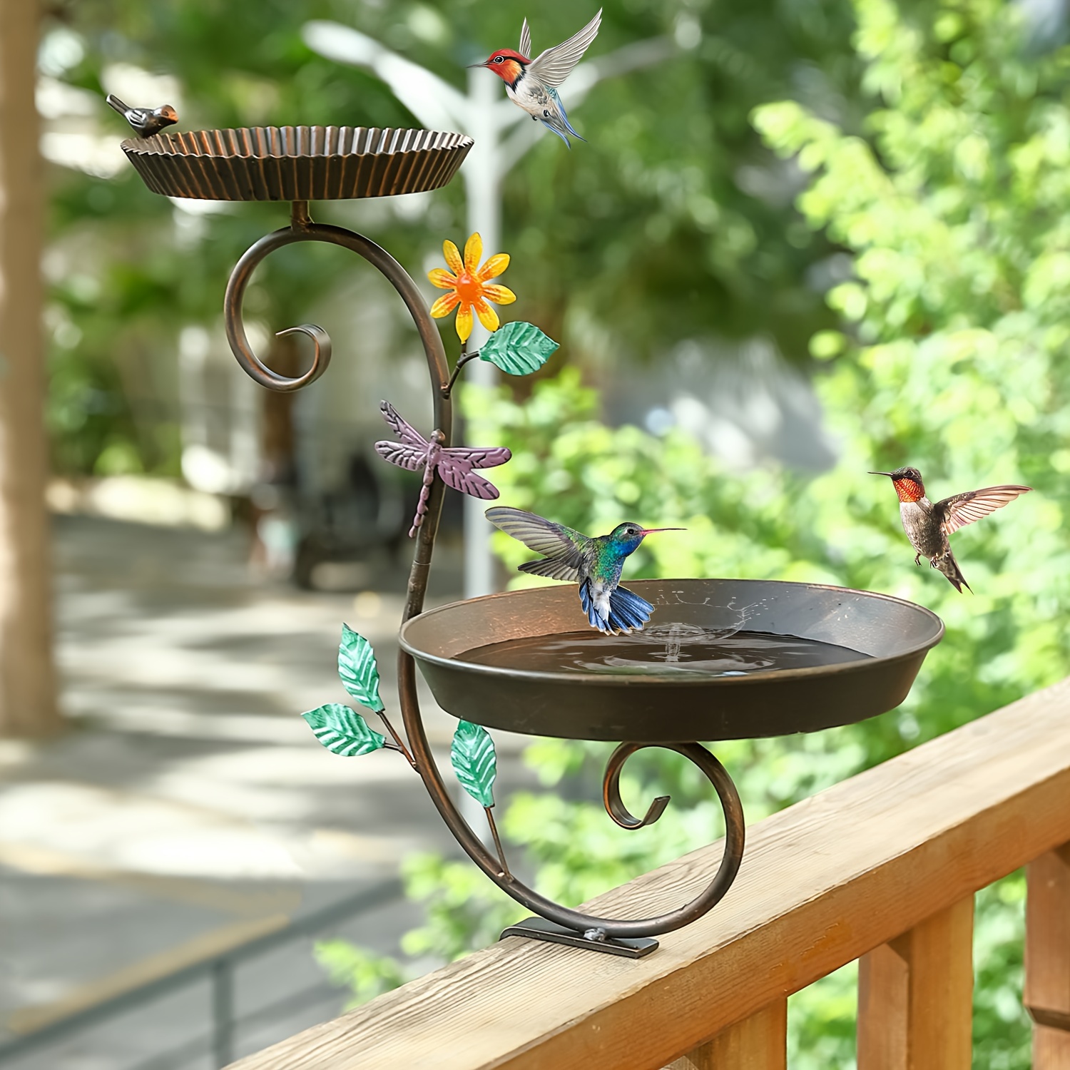 

Deck Bird Bath And Feeder, Balcony Bird Feeder Bath, Metal Bird Bath For Deck Railing, Antique Decorative Bird Bath Bowl With Adjustable Heavy Duty Clamp For Outdoor Patio Porch Garden Rail Mount