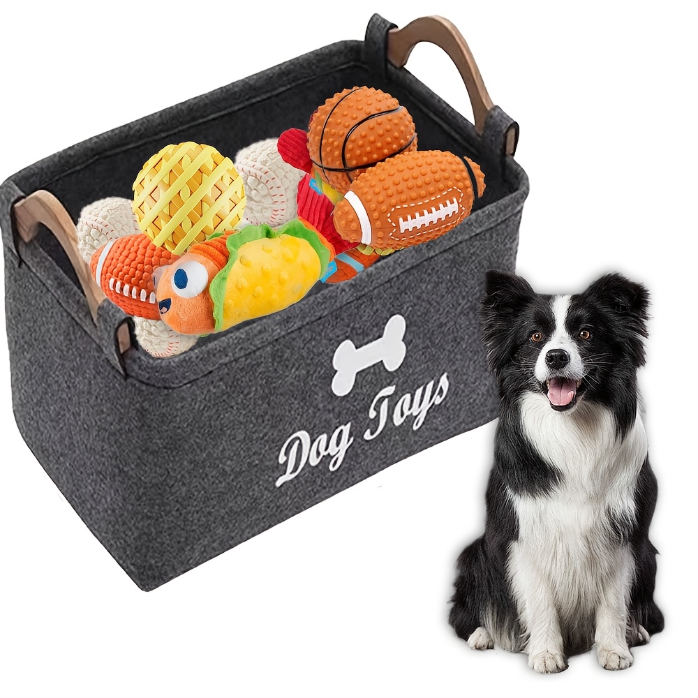 

1pc Felt Dog Toy Storage Basket With Handles - Spacious Pet Toy Organizer Chest For Dog Accessories, Blankets, And Toys - No Battery Required - Ideal Gift For Pet Owners