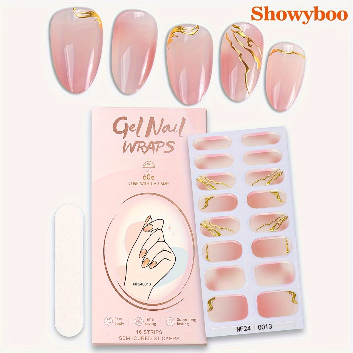 

Semi-cured Gel Nail Strips, 16pcs Pink Gradient With 3d Lines, Salon Quality Full Wraps For Women & Girls, Uv Lamp Required, Includes Nail File - Perfect For Daily Use