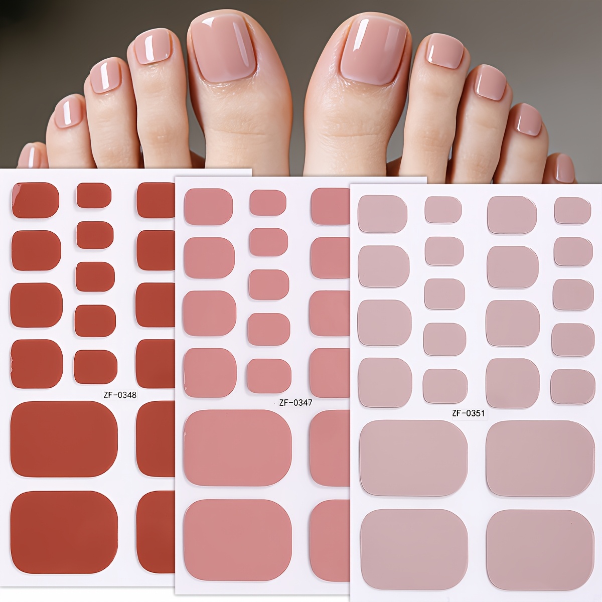 Image of 3pcs Minimalist Soft Nude Paste Toenail Polish Stickers Nude Paste Rose Nail Wraps Self-adhesive Nail Suitable For Women And Foot Nail Sticker Nail Art Decoration
