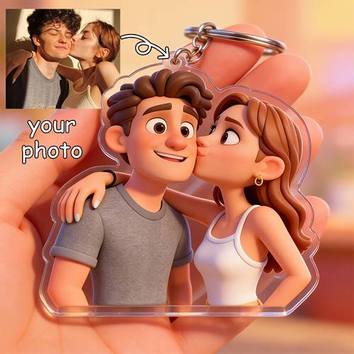 2d-flach, jubiläumsüberraschung-personalisierung – 2d-acryl-schlüsselanhänger im cartoon-stil für paare. anpassbar aus echten fotos, umgewandelt in handgemalte chibi-porträts im anime-stil. anhänger verwandelt paarfotos, hochzeitsfotos oder lustige alltagsfotos in exklusive cartoon-charaktere.