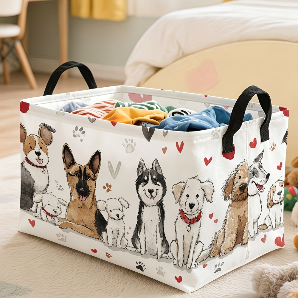 TEMU 1pc Storage Basket With Cute Cartoon Dogs And Paw Print Pattern, Multiple Specifications , Durable Daily Organizer For Home, Ideal For Storing