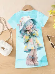 holiday girl 3d print girls novelty t shirt dress casual short sleeve active dresses summer party gift details 0