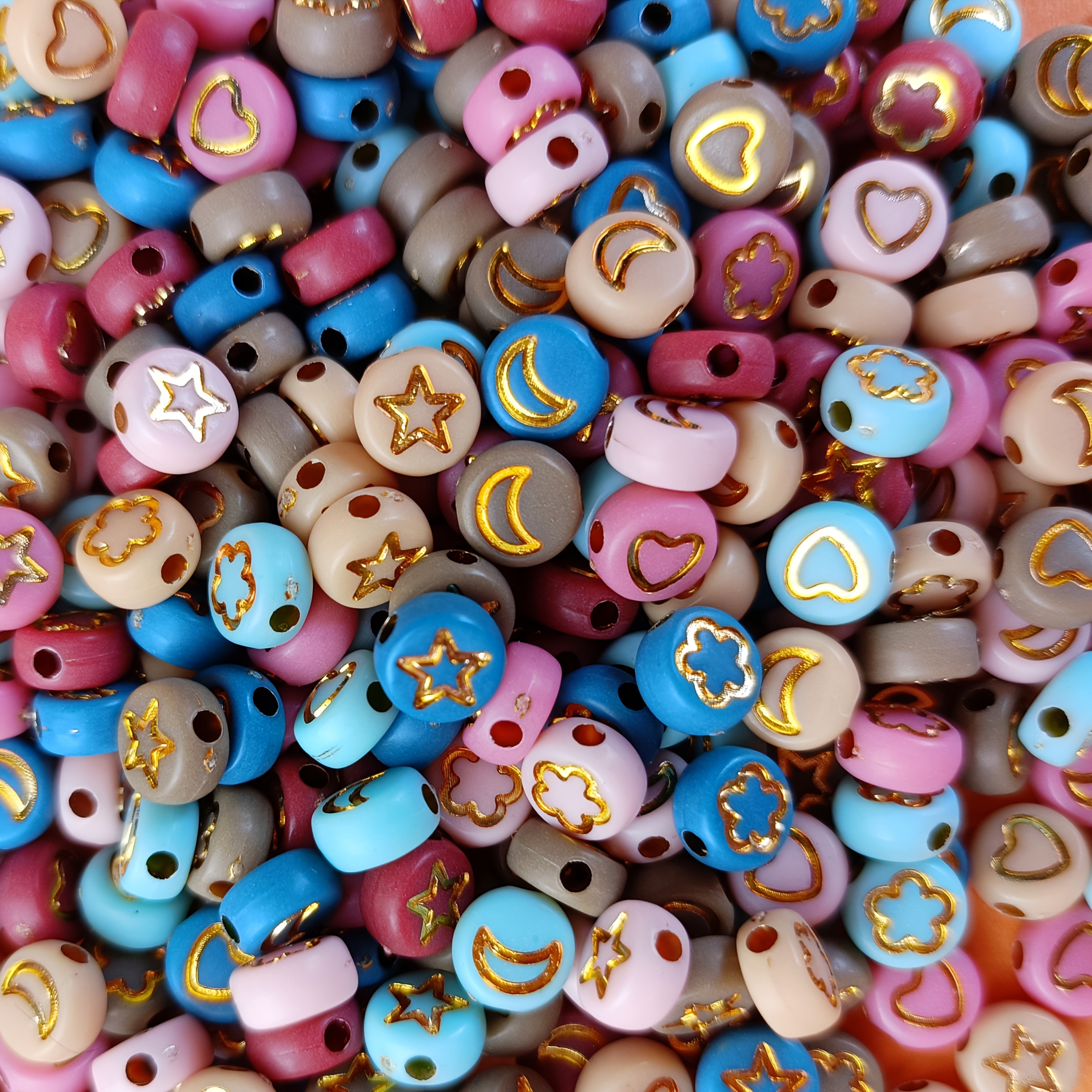 Image of Acrylic Beads Star Heart Pattern Round Loose Beads For Jewelry Making Diy Creative Fashion Bracelet Necklace Phone Chain Handmade Craft Supplies Earring Accessories Charms 201pcs 4*7mm
