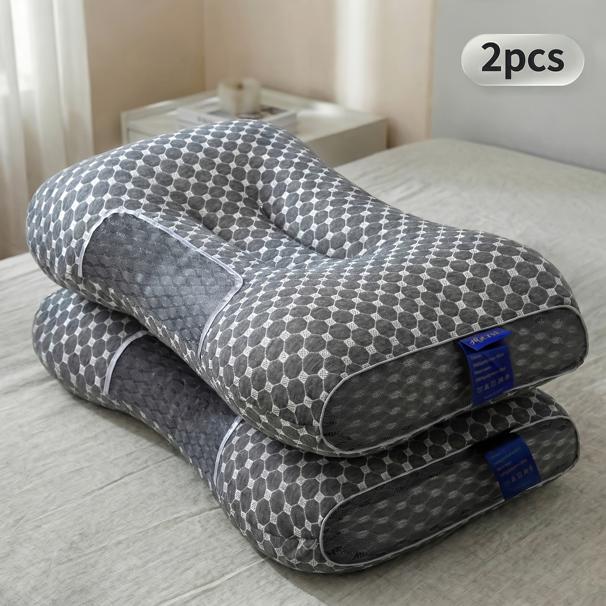 2pcs ergonomic neck pillow set the fabric is lightweight and breathable made of with   it relieves   the shoulders and neck   quality comfortably an   gift   for festivals