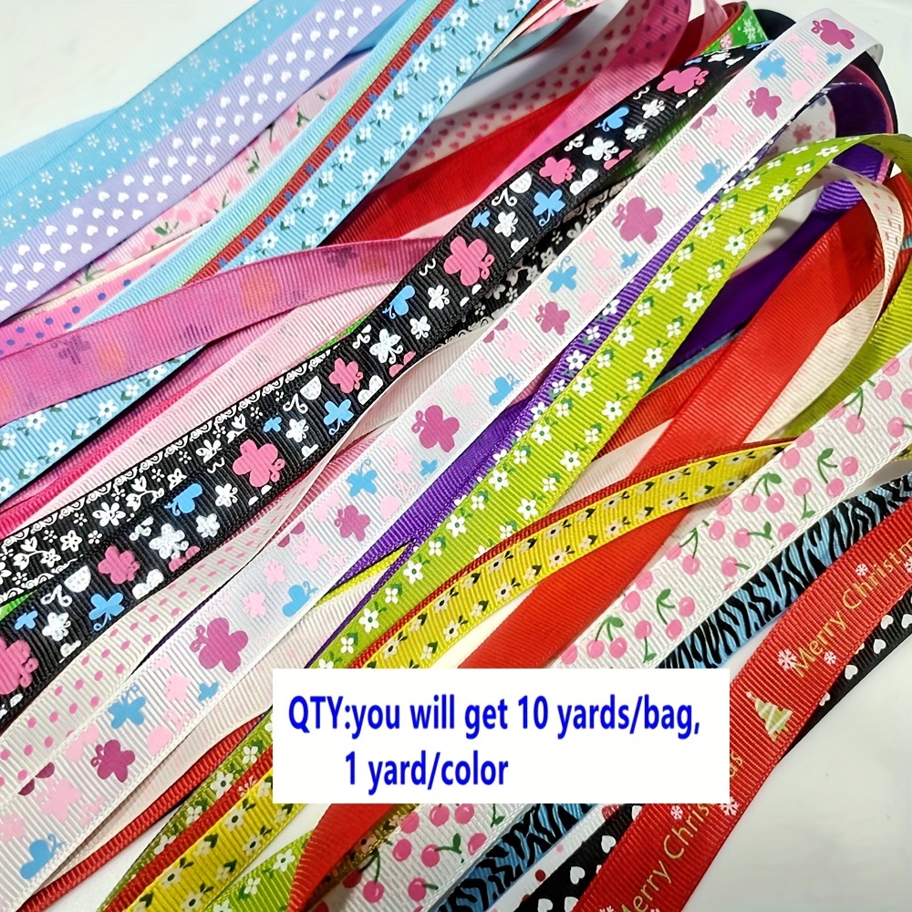 /bundle Random 1 Yard Per .5 Cm Wide Multi-style Printed Ribbons For Bow Making, Gift Wrapping, And Festive Decor