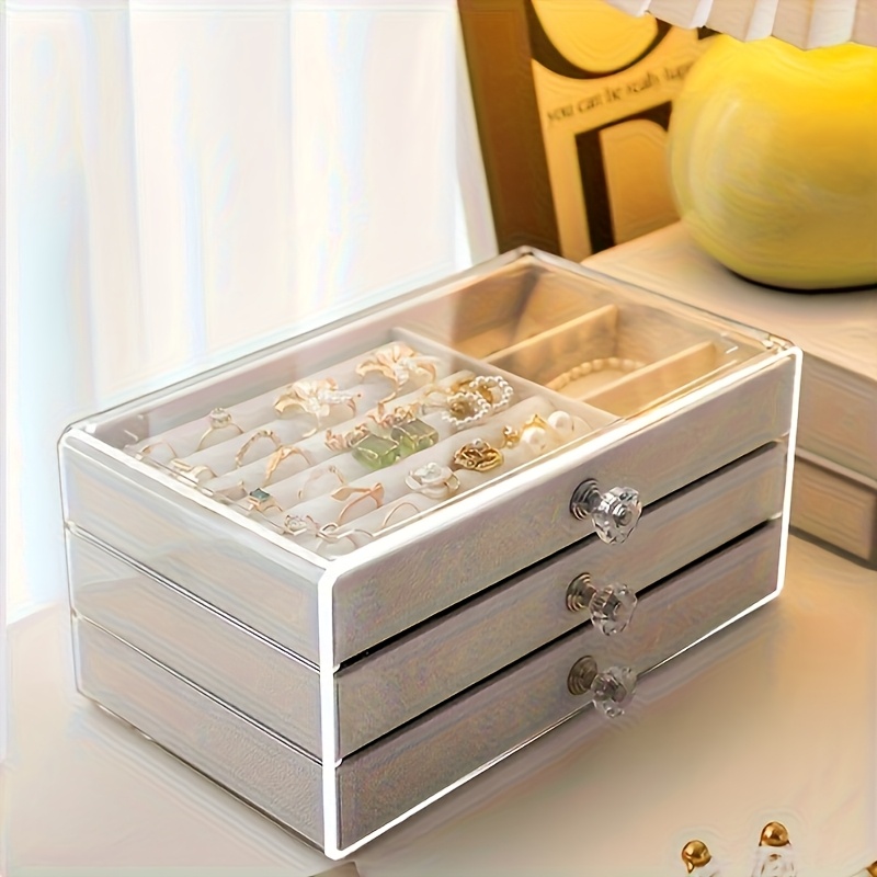   layer acrylic jewelry storage box with drawers for earrings rings and necklaces featuring a moisture proof   leather lining and a   this luxurious large capacity display box set   six pieces making it   gifts on occasions like mothers day and valentines day as well as a multifunctional home jewelry box Product details 6