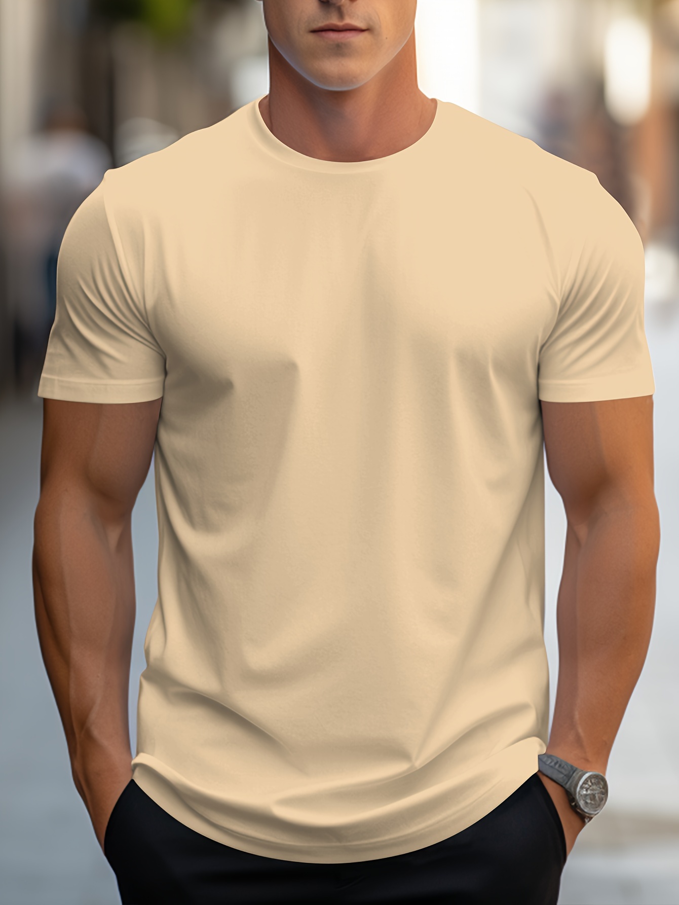 Camiseta Básica Color Beige Claro Para Hombre – Dreamer Jeans