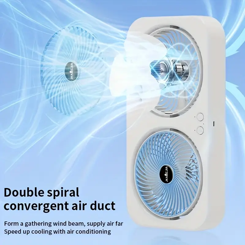 dual head fan with 1800mah large capacity battery adjustable wall mountable for bedroom office dorm camping durable plastic usb rechargeable high velocity feature quiet fan modern wall fan durable plastic fan details 3