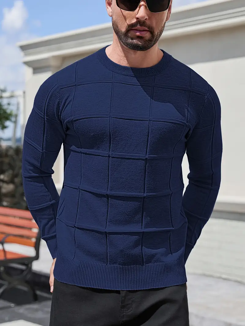 mens heavyweight 100 polyester sweater solid grey round neck long sleeve pullover with h shape silhouette ribbed neckline machine washable casual formal wear durable everyday layering essential Product details 9