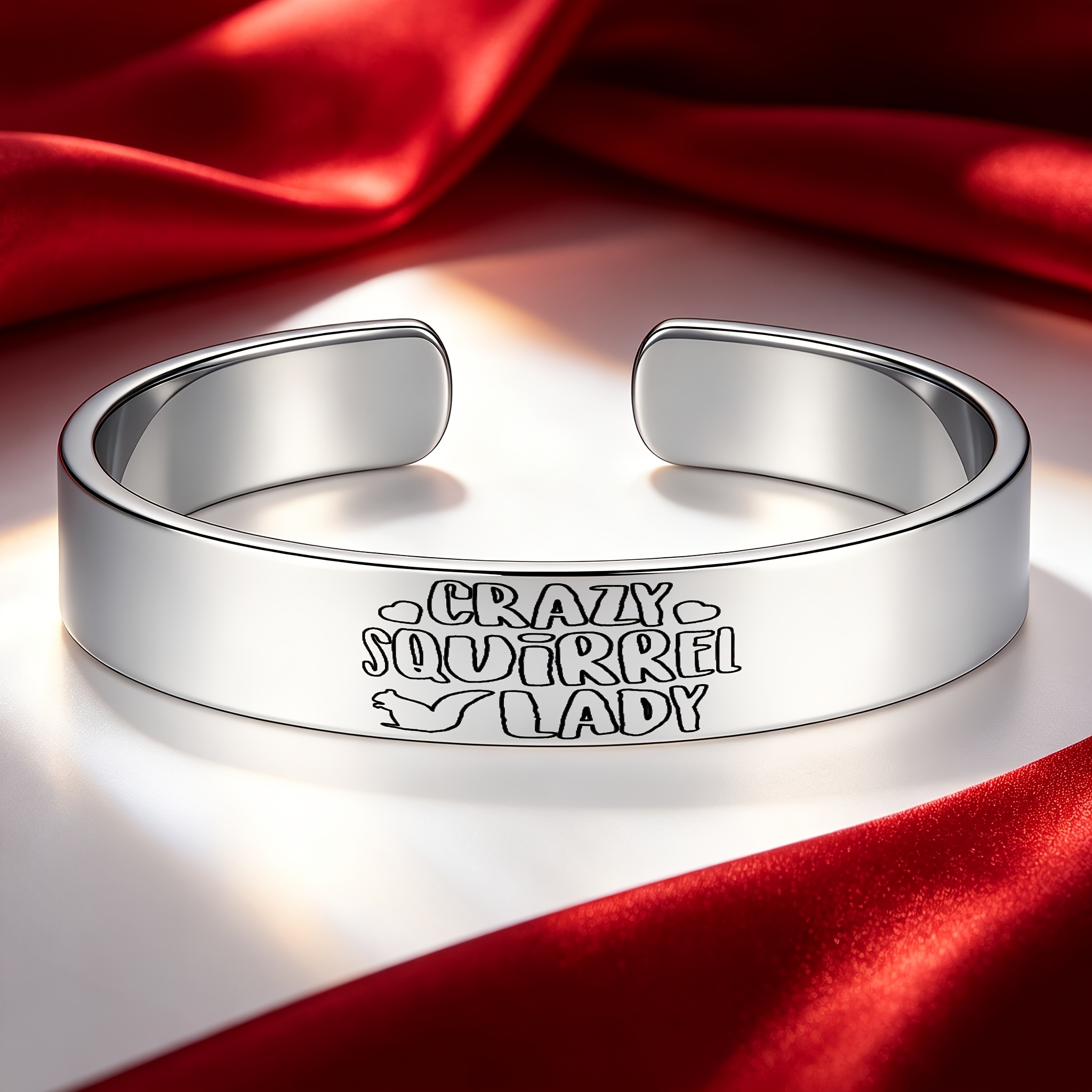 "CRAZY SQUIRREL LADY" Stainless Steel Open Bracelet, Fun Gift
