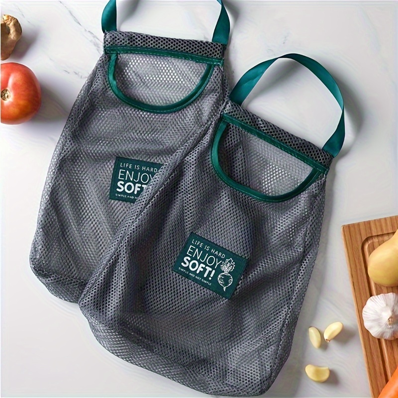 

Hanging Mesh Storage Bags For Fruits And Vegetables - 1 Pack Polyester Kitchen Organizer - Portable Breathable Net Grocery Bag With Handle - Multi-functional Produce Saver Hanging Pouch