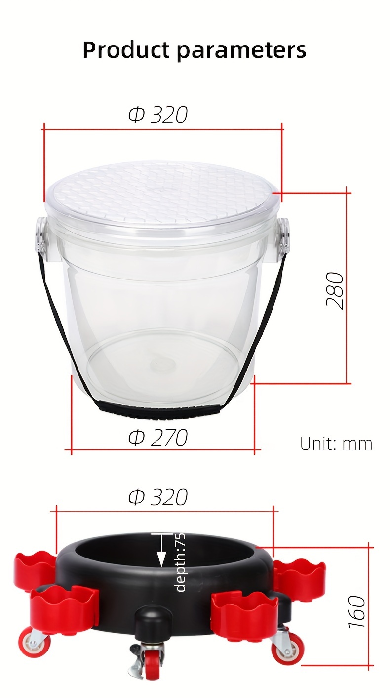 1  purpose transparent car wash bucket with sliding stool   plastic ideal for outdoor home cleaning details 7