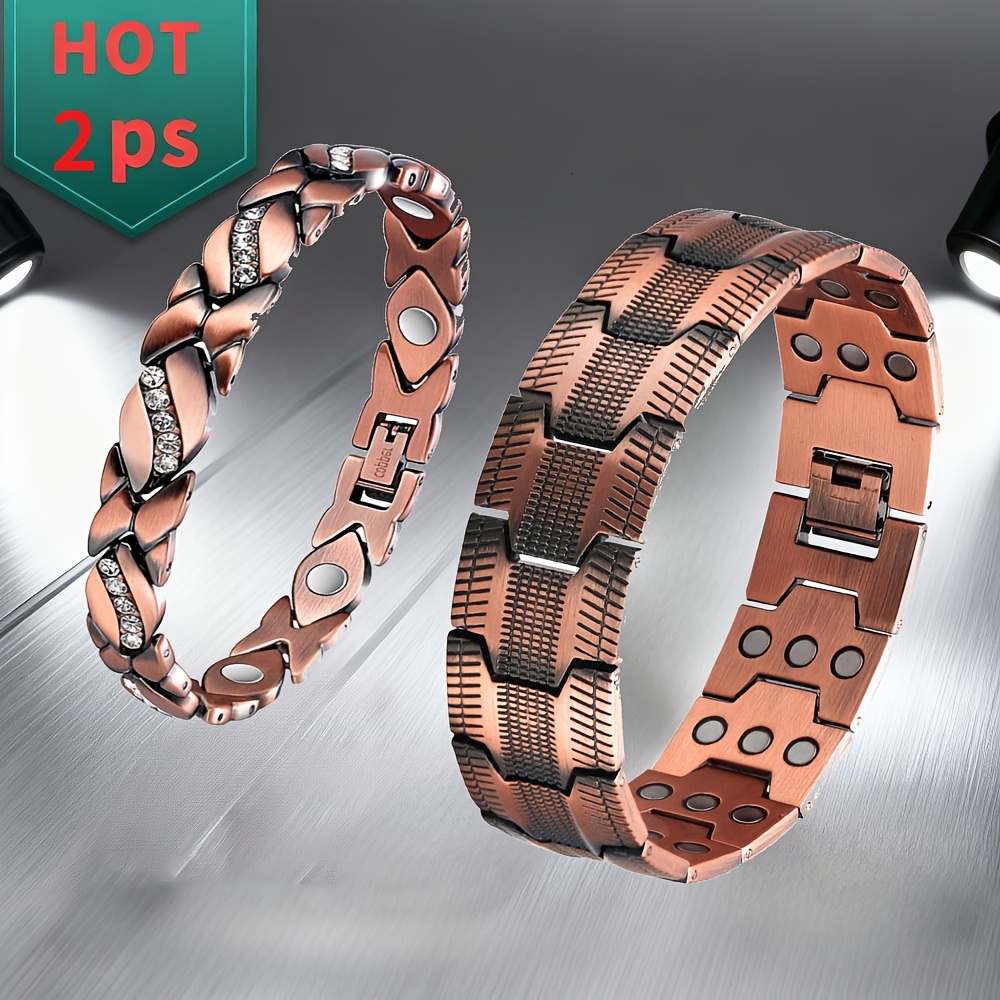 TEMU 2pcs Set Unisex Magnetic Bracelet - 3500 Super Strong Magnetic Field, 3-level Adjustable Strength, Pure Copper Couple's Jewelry With Magnetic