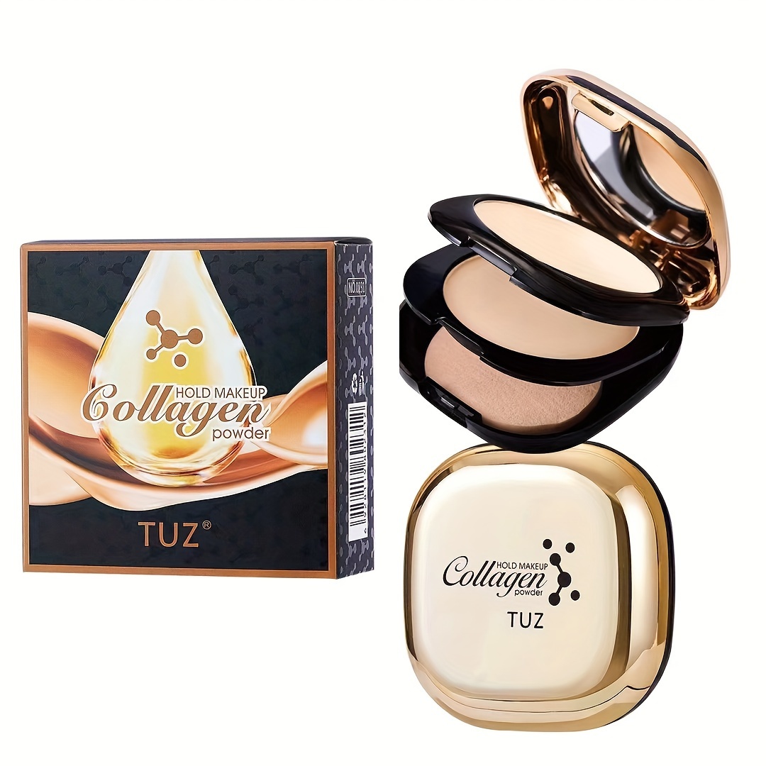 

Collagen Double-layer Pressed Powder Compact, Matte Finish, Delicate Silky Texture With Mirror And Powder Puff, Nourishing Plant Squalane Makeup