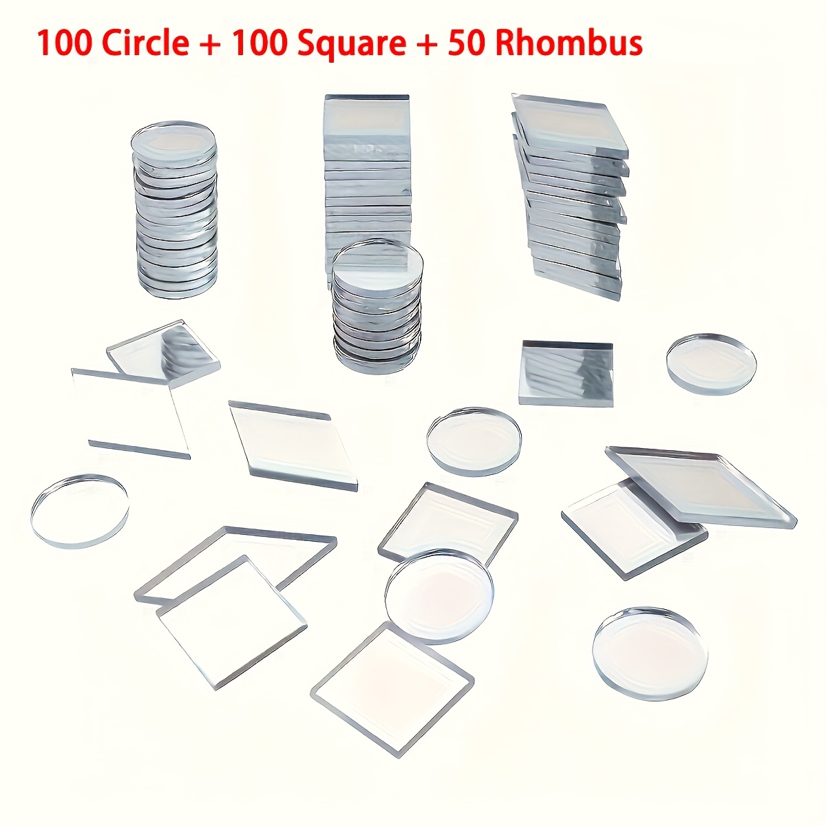 Image of 250pcs Mini Mirror Sticker Set - 100 Circle, 100 Square, 50 Rhombus Shapes For Crafts, Shiny Under Light, Peel Off Protective Film For , Self-adhesive Backing With Storage Case