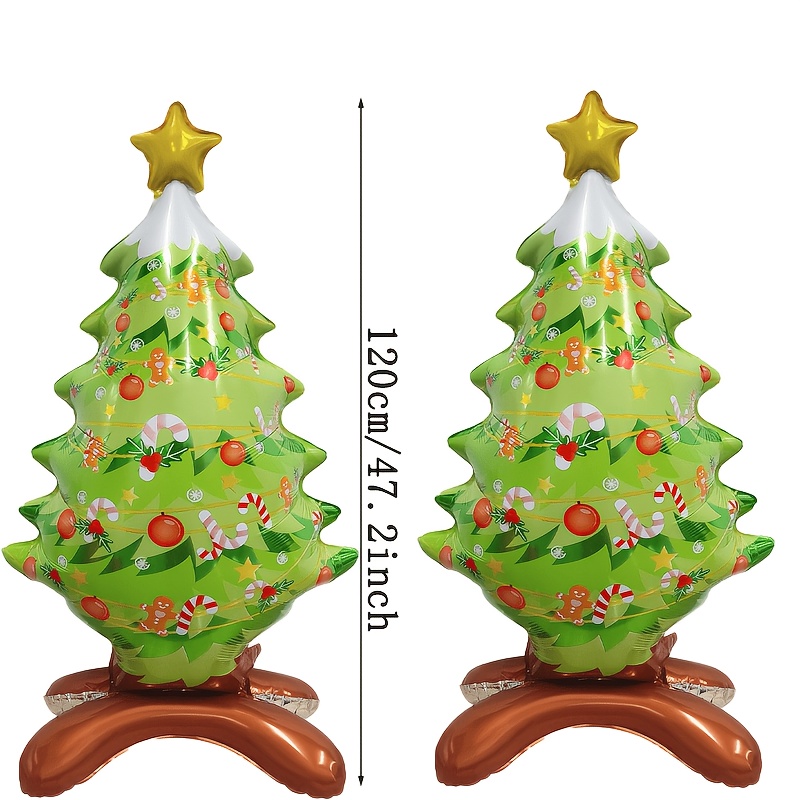 TEMU Set Of 2 Standing Christmas Tree Foil Balloons With Base, Self-standing Christmas Tree Film Balloons, Indoor/outdoor Christmas Home Decor, Photo