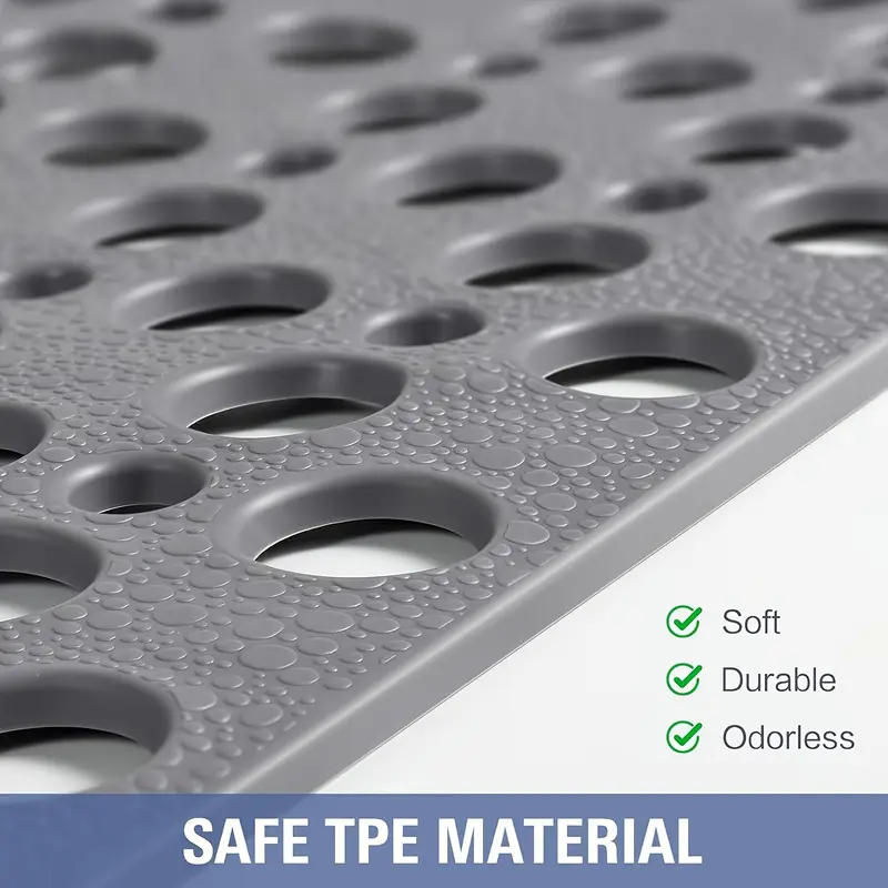 large non slip shower mat round hole design with drainage holes and strong suction cups for grip machine washable bathroom tpe safety pad suitable for showers hotel bathrooms toilets bathtubs Product details 5