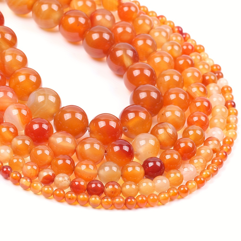 

Natural Carnelian Agate Stone Beads - Round Loose Spacer Beads For Diy Jewelry Making, Bracelets, Necklaces - 4mm To 12mm Sizes, 15" Strand