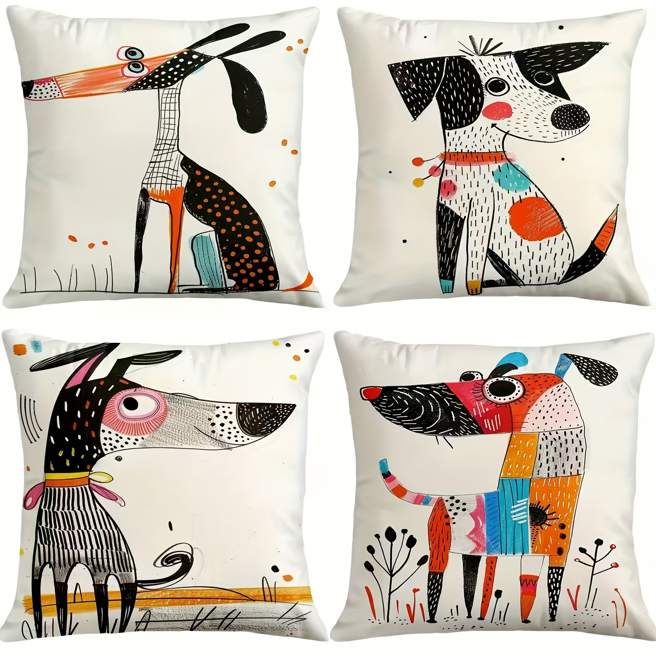 

4-pack Abstract Dog Print Throw Pillow Covers - Contemporary Style Zippered Polyester Cushion Cases For Home Decor, Machine Washable, For Room Types - Sofa, Bedroom, Office (covers Only, No Insert)