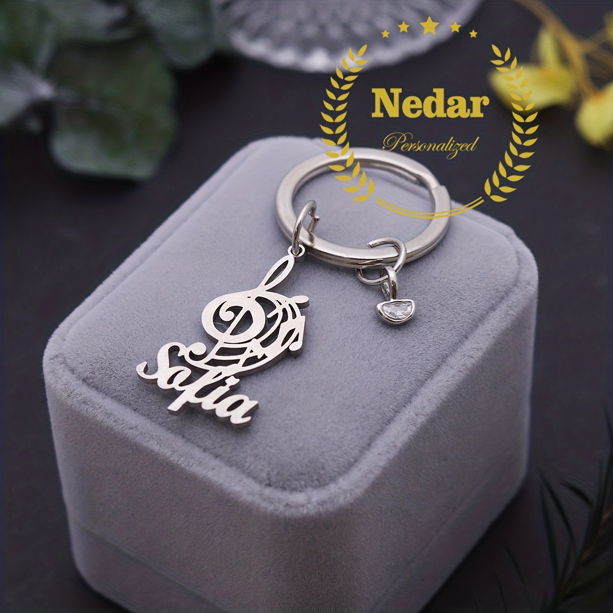 TEMU Custom Name Musician Key Chain, Stainless Steel Music Score Note Treble Keyring, Personalized Birthstone Customized Musical Symbol Nameplate