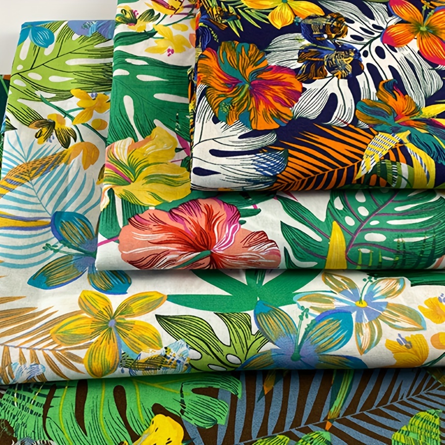 

Tropical Leaves & Flowers Cotton Fabric Bundle - 4 Pcs, Hawaiian Quilting Fat Quarters For Diy Crafts And Home Decor, 19.6" X 18.5